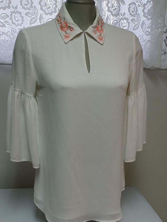 Tristan Tops - Tristan Cream Blouse with Pink Embroidered Collar